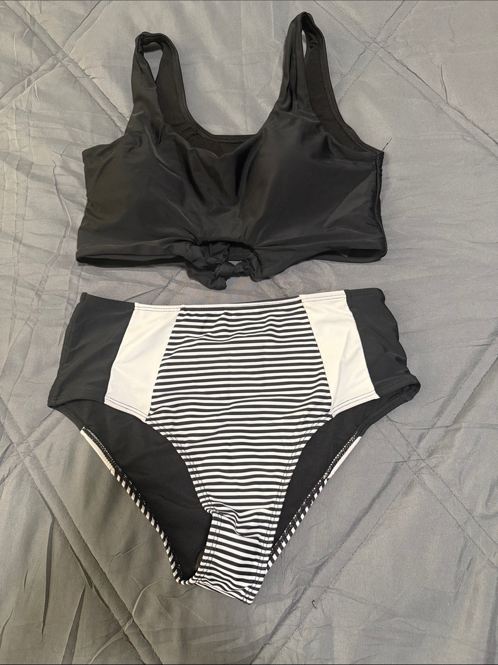 Black & White High-Waist Two-Piece Swim Set